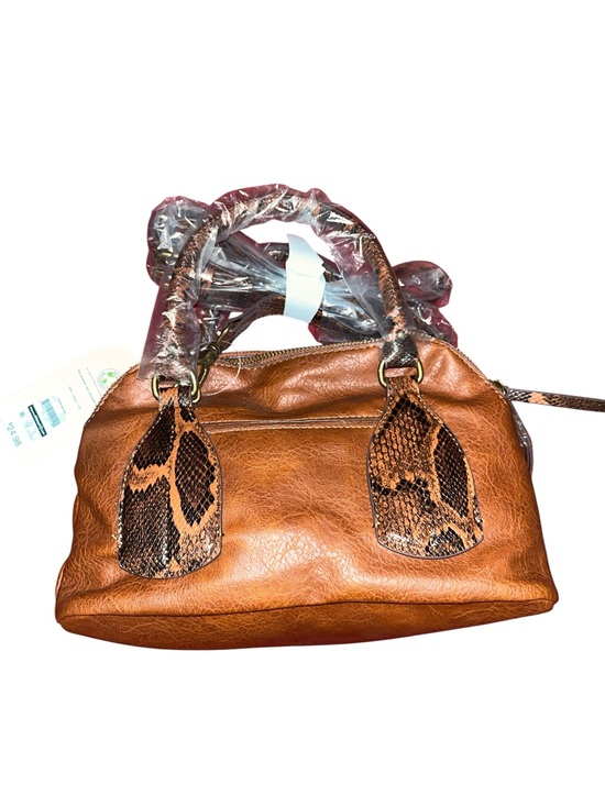 Time and Tru Handbags - Time and Tru Brown Faux Leather Satchel with Snake-Print Accents